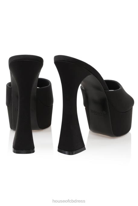 House of CB Alessandra Black Satin Platform Mules Shoes 4H6N1065