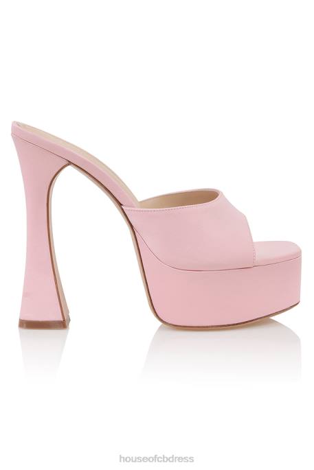House of CB Alessandra Pink Satin Platform Mules Shoes 4H6N1066