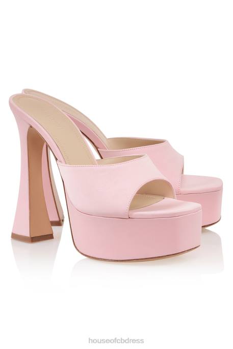 House of CB Alessandra Pink Satin Platform Mules Shoes 4H6N1066
