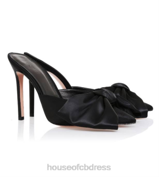 House of CB Beaubelle Black Oversized Bow Mules Shoes 4H6N1103