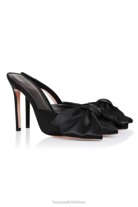 House of CB Beaubelle Black Oversized Bow Mules Shoes 4H6N1103