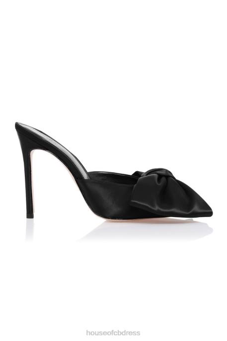 House of CB Beaubelle Black Oversized Bow Mules Shoes 4H6N1103