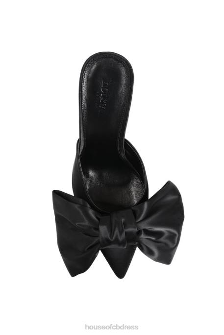 House of CB Beaubelle Black Oversized Bow Mules Shoes 4H6N1103
