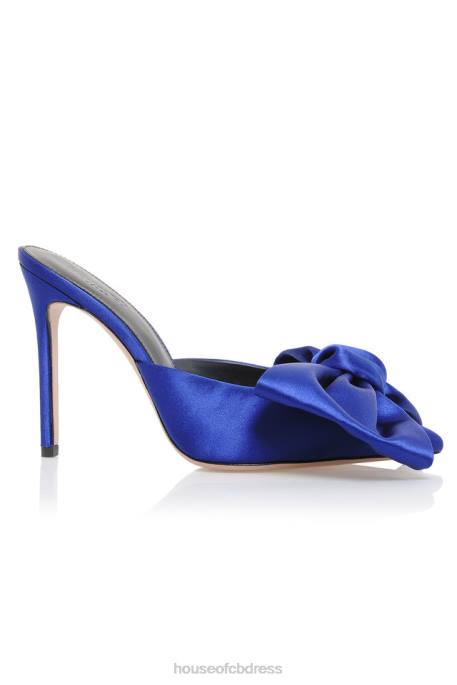 House of CB Beaubelle Cobalt Blue Oversized Bow Mules Shoes 4H6N1099