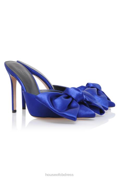 House of CB Beaubelle Cobalt Blue Oversized Bow Mules Shoes 4H6N1099