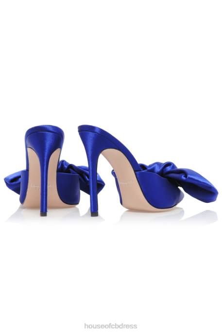 House of CB Beaubelle Cobalt Blue Oversized Bow Mules Shoes 4H6N1099