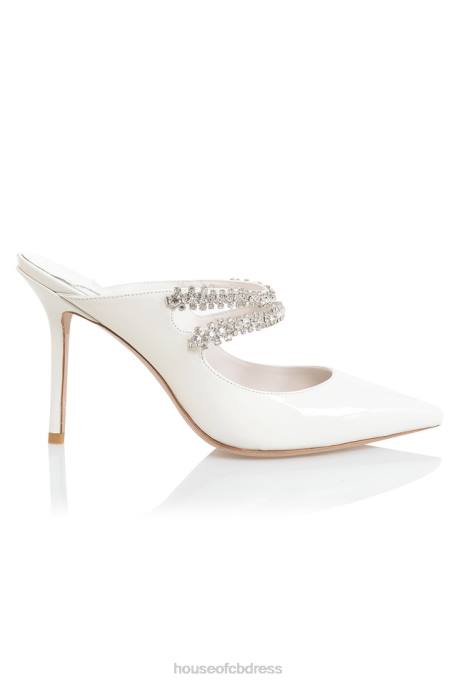 House of CB Glacier Ivory Patent Crystal Embellished Mules Shoes 4H6N1094