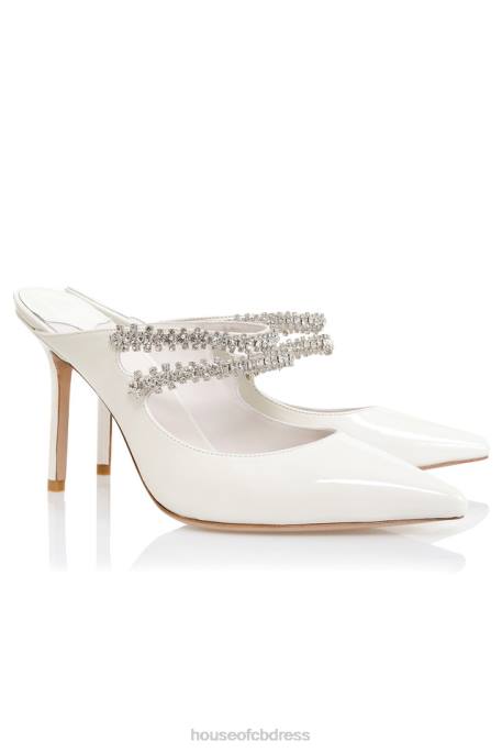 House of CB Glacier Ivory Patent Crystal Embellished Mules Shoes 4H6N1094