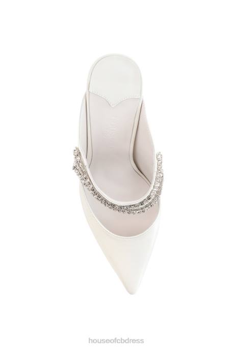 House of CB Glacier Ivory Patent Crystal Embellished Mules Shoes 4H6N1094