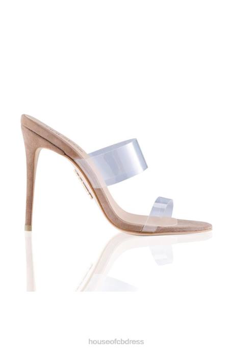 House of CB LUCENT Clear Strap Beige Suede Mules Shoes 4H6N1116