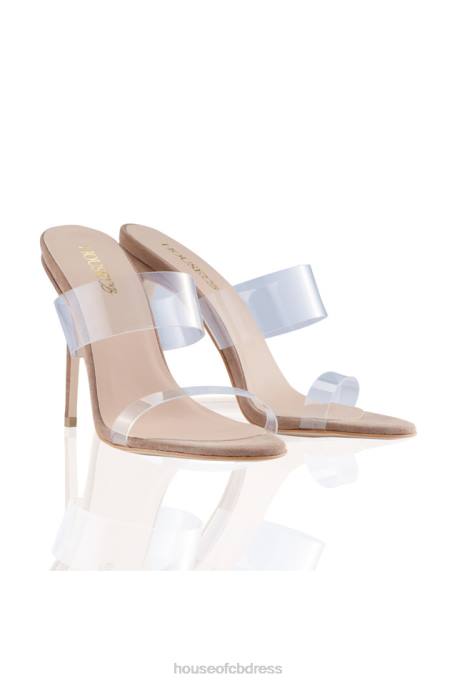House of CB LUCENT Clear Strap Beige Suede Mules Shoes 4H6N1116