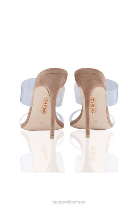House of CB LUCENT Clear Strap Beige Suede Mules Shoes 4H6N1116