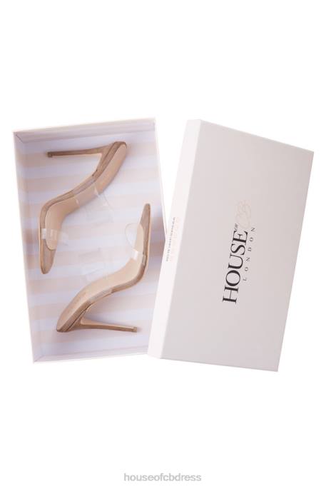 House of CB LUCENT Clear Strap Beige Suede Mules Shoes 4H6N1116