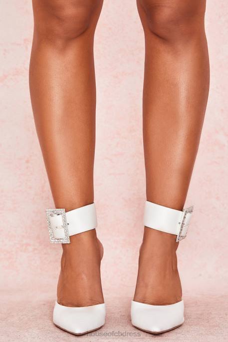 House of CB Krista Ivory Crystal Buckle Pumps Shoes 4H6N1093