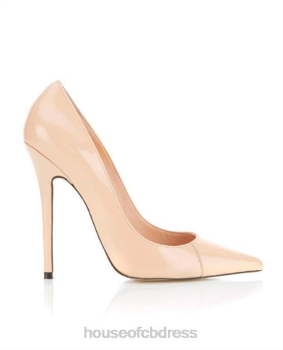 House of CB Paris Patent Leather Beige Pointed Toe High Heel Pump Shoes 4H6N1136