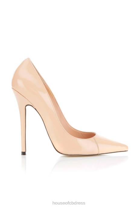 House of CB Paris Patent Leather Beige Pointed Toe High Heel Pump Shoes 4H6N1136