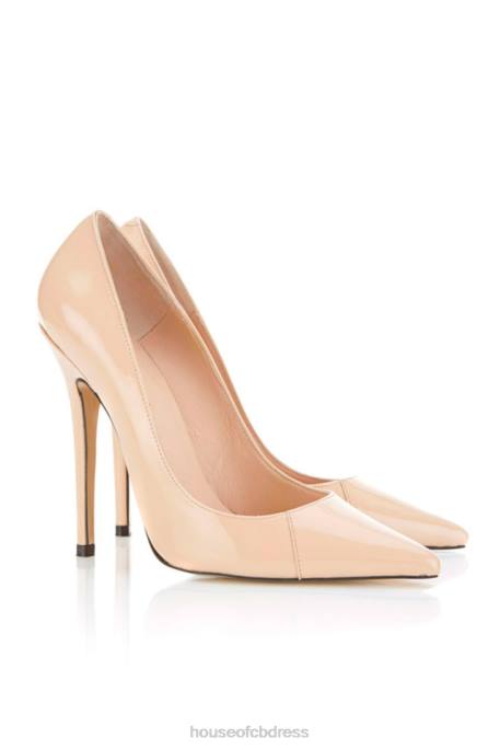 House of CB Paris Patent Leather Beige Pointed Toe High Heel Pump Shoes 4H6N1136