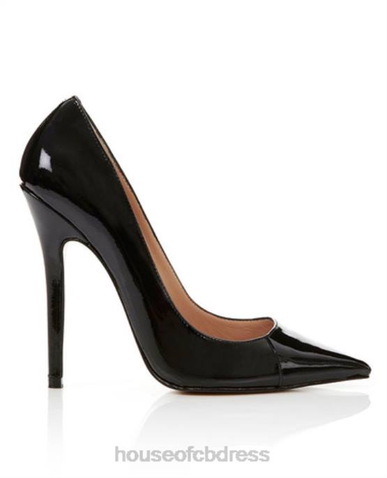 House of CB Paris Patent Leather Black Pointed Toe High Heel Pump Shoes 4H6N1137