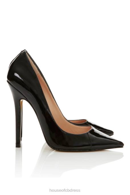 House of CB Paris Patent Leather Black Pointed Toe High Heel Pump Shoes 4H6N1137