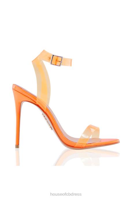 House of CB GHOST Neon Orange Straps Leather Sandals Shoes 4H6N1118