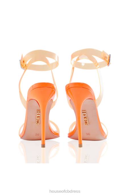 House of CB GHOST Neon Orange Straps Leather Sandals Shoes 4H6N1118