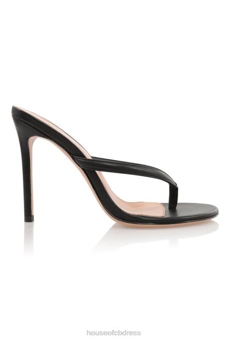 House of CB Lola Black Leather High Heel Thong Sandals Shoes 4H6N1080