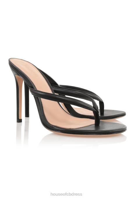 House of CB Lola Black Leather High Heel Thong Sandals Shoes 4H6N1080