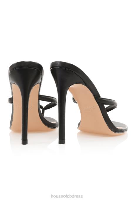 House of CB Lola Black Leather High Heel Thong Sandals Shoes 4H6N1080
