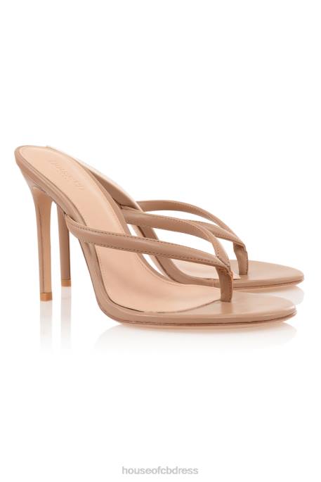 House of CB Lola Sunkissed Leather High Heel Thong Sandals Shoes 4H6N1081