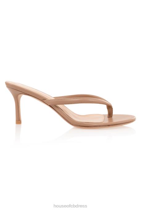 House of CB Lola Sunkissed Leather Mid Heel Thong Sandals Shoes 4H6N1078