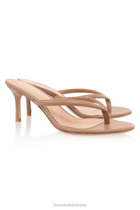 House of CB Lola Sunkissed Leather Mid Heel Thong Sandals Shoes 4H6N1078