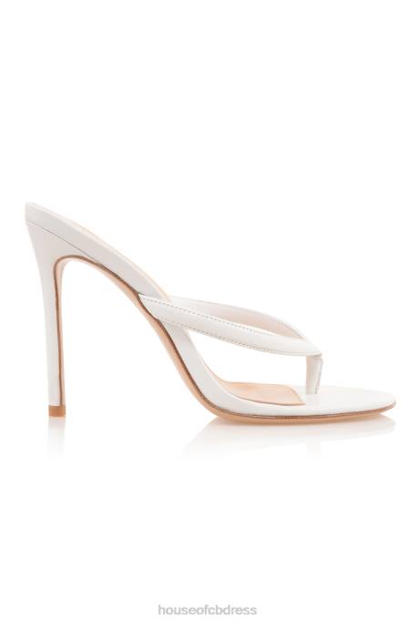 House of CB Lola White Leather High Heel Thong Sandals Shoes 4H6N1079