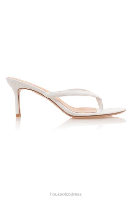 House of CB Lola White Leather Mid Heel Thong Sandals Shoes 4H6N1076