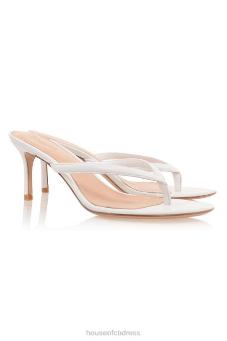 House of CB Lola White Leather Mid Heel Thong Sandals Shoes 4H6N1076