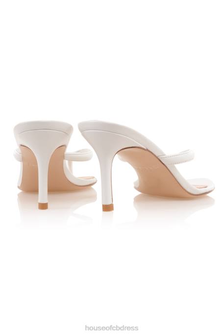 House of CB Lola White Leather Mid Heel Thong Sandals Shoes 4H6N1076