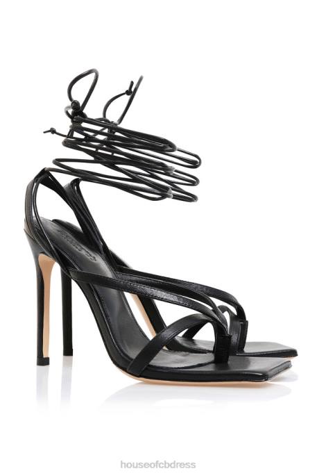 House of CB Romance Black Leather Toe Strap Sandals Shoes 4H6N1086