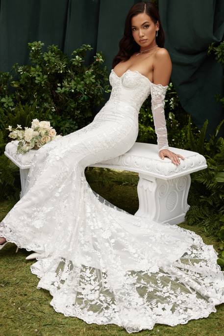 House of CB Isabelle White Lace Long Sleeve Bridal Gown Weddings 4H6N1139